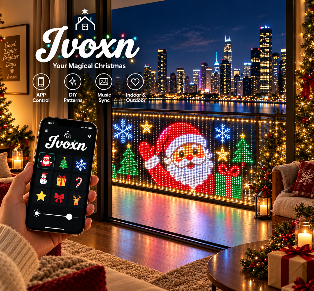 IVOXN™ Smart Pixel Curtain Lights – App-Controlled Holiday LED Display
