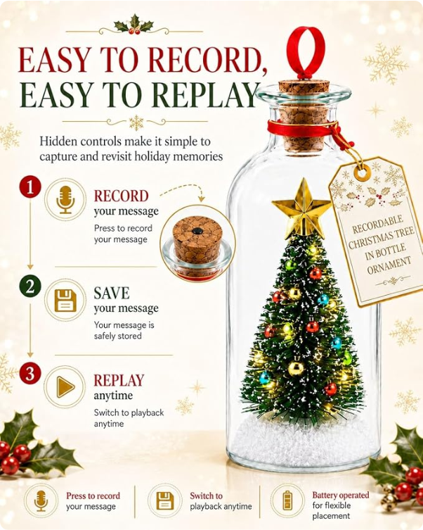 Recordable Christmas Tree Message in a Bottle Ornament with Voice Recording
