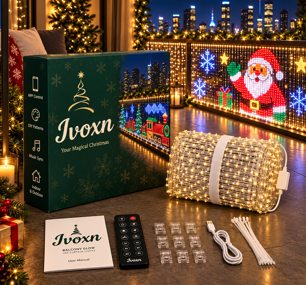 IVOXN™ Smart Pixel Curtain Lights – App-Controlled Holiday LED Display