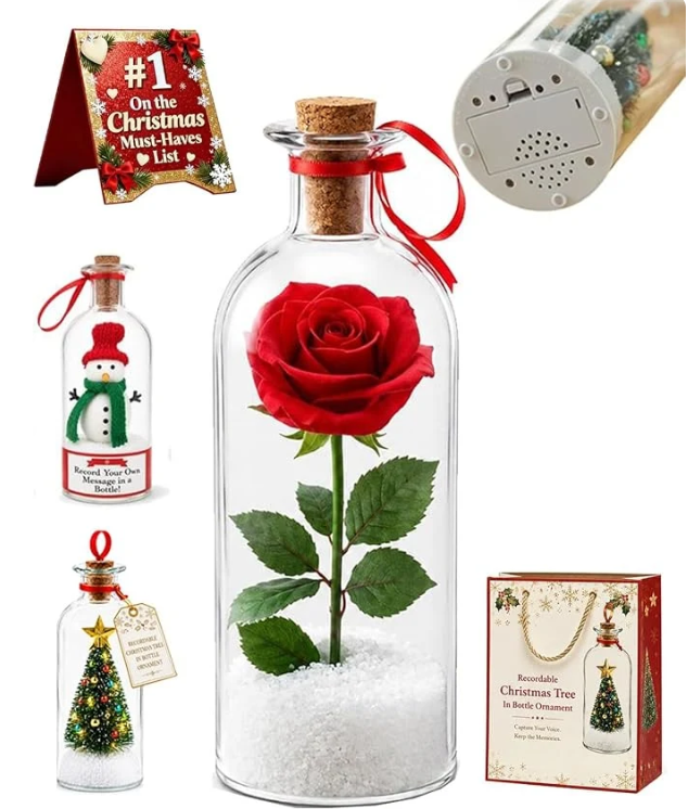 Recordable Christmas Tree Message in a Bottle Ornament with Voice Recording