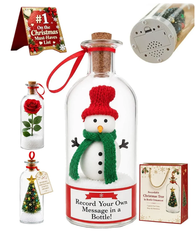 Recordable Christmas Tree Message in a Bottle Ornament with Voice Recording