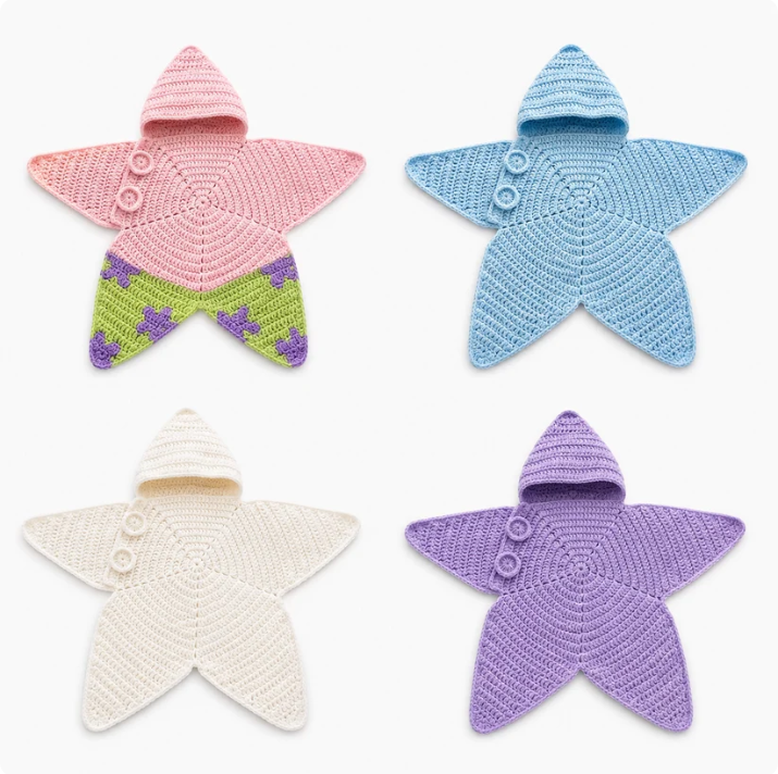 Cozy Starfish Crochet Baby Bunting Suit