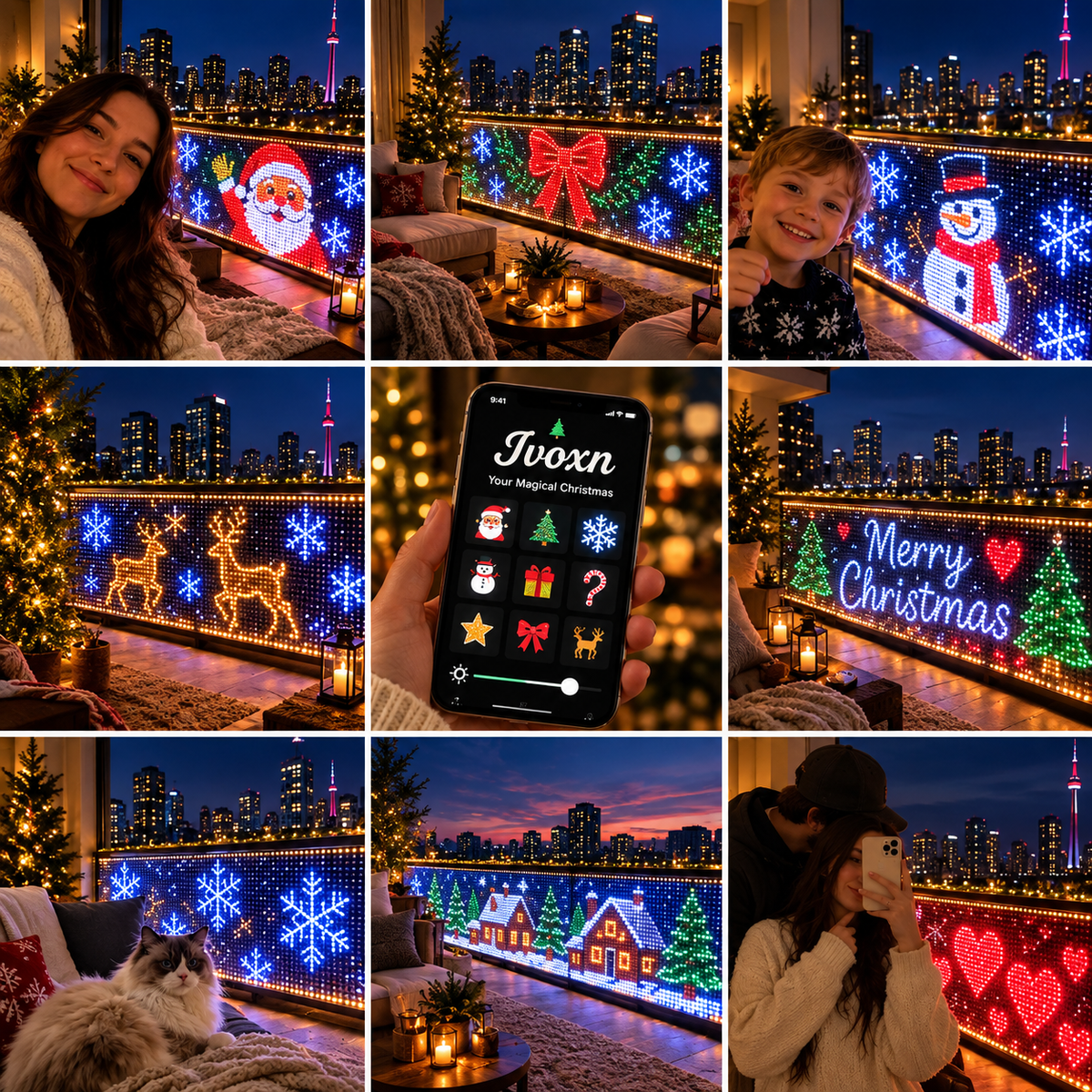 IVOXN™ Smart Pixel Curtain Lights – App-Controlled Holiday LED Display