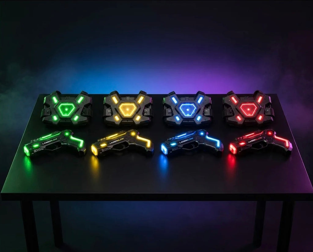 USB Rechargeable Laser Tag Set – 4 Blasters, Glowing Vests & Charging Dock Station