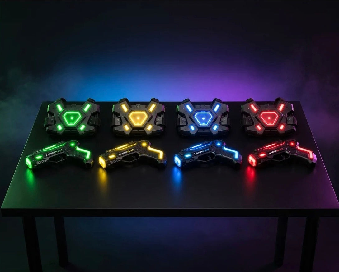 USB Rechargeable Laser Tag Set – 4 Blasters, Glowing Vests & Charging Dock Station