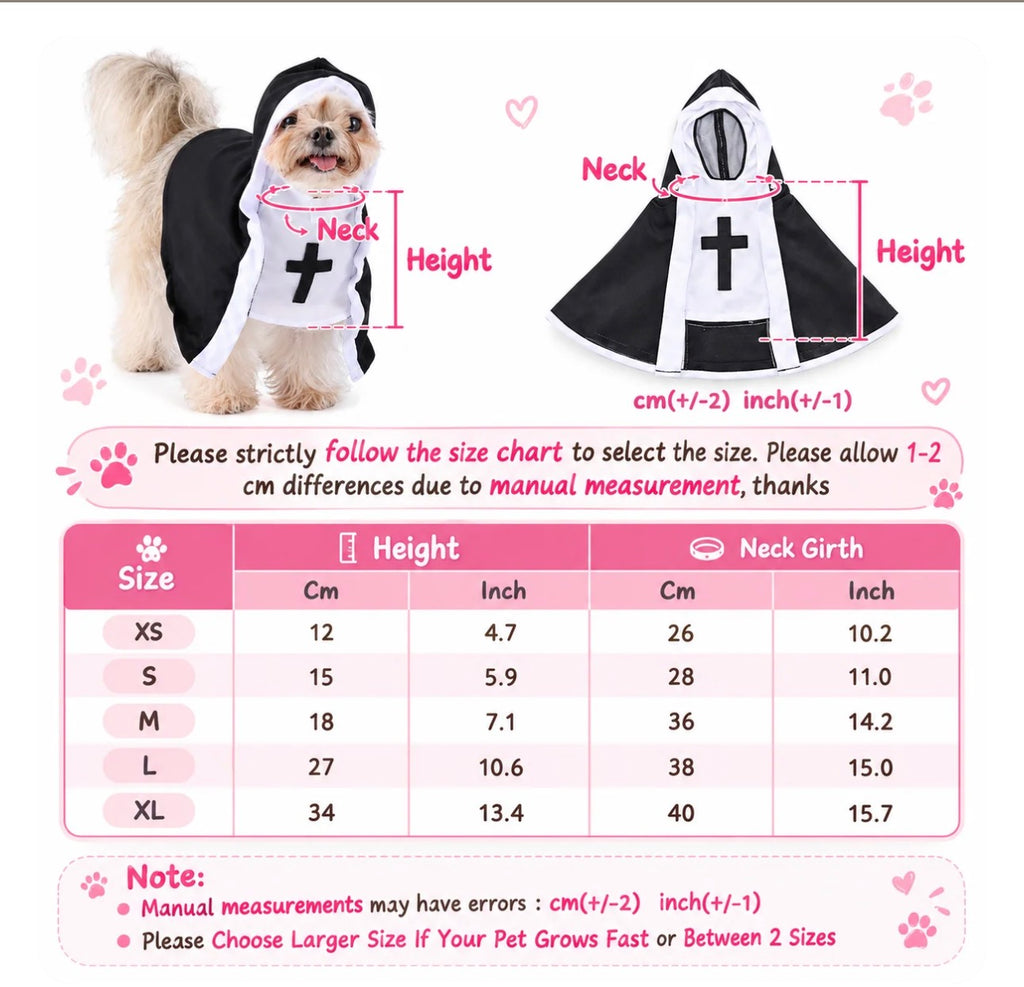 Holy Nun Pet Costume & Cape for Cats and Dogs